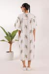 Shop_Nikasha_Off White Cotton Mandarin Collar Balloon Sleeve Leopard Print Midi Dress _at_Aza_Fashions