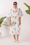 Buy_Nikasha_Off White Cotton Mandarin Collar Balloon Sleeve Leopard Print Midi Dress _at_Aza_Fashions