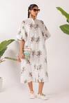 Buy_Nikasha_Off White Cotton Mandarin Collar Balloon Sleeve Leopard Print Midi Dress _Online_at_Aza_Fashions