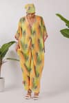 Buy_Nikasha_Yellow Cotton V-neck Leopard Print Kaftan _at_Aza_Fashions