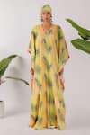 Buy_Nikasha_Yellow Cotton V-neck Leopard Print Kaftan _Online_at_Aza_Fashions