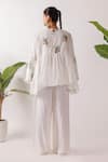 Shop_Nikasha_Ivory Cotton Embroidery Round Neck Hand Leopard Print Top _at_Aza_Fashions