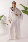 Buy_Nikasha_Ivory Cotton Embroidery Round Neck Hand Leopard Print Top _at_Aza_Fashions