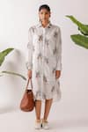 Buy_Nikasha_Ivory Cotton Collared Leopard Print Shirt Midi Dress _at_Aza_Fashions