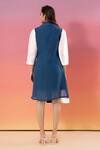 Shop_Savaaya_Blue Linen Collared And White Blend Designer Dress _at_Aza_Fashions