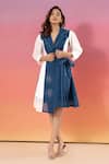 Savaaya_Blue Linen Collared And White Blend Designer Dress _Online_at_Aza_Fashions