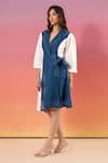 Buy_Savaaya_Blue Linen Collared And White Blend Designer Dress _Online_at_Aza_Fashions