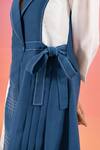 Shop_Savaaya_Blue Linen Collared And White Blend Designer Dress _Online_at_Aza_Fashions