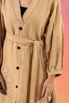 Shop_Savaaya_Beige Linen V-neck Blend Dress With Belt _Online_at_Aza_Fashions