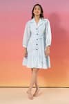 Savaaya_Blue Linen Collared Light Blend Dress _Online_at_Aza_Fashions