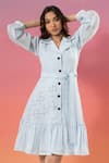 Shop_Savaaya_Blue Linen Collared Light Blend Dress _Online_at_Aza_Fashions