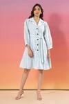 Buy_Savaaya_Blue Linen Collared Light Blend Dress _at_Aza_Fashions