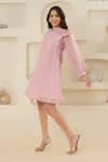 Shop_Savaaya_Pink Linen Bows High Neck Blend Dress With _Online_at_Aza_Fashions