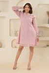 Buy_Savaaya_Pink Linen Bows High Neck Blend Dress With _at_Aza_Fashions
