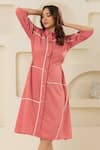 Buy_Savaaya_Pink Cotton, Denim Collared Midi Dress _Online_at_Aza_Fashions