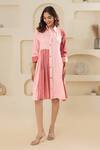 Savaaya_Pink Cotton, Denim Collared Light And Dark Dress _Online_at_Aza_Fashions