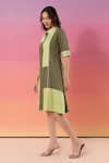 Buy_Savaaya_Green Cotton Piping Collared Color Block Denim Dress _Online_at_Aza_Fashions