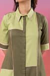 Shop_Savaaya_Green Cotton Piping Collared Color Block Denim Dress _Online_at_Aza_Fashions
