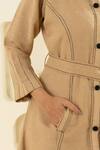 Savaaya_Beige Linen Collared Blend Midi Dress With Belt _Online_at_Aza_Fashions