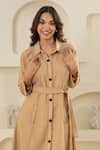 Buy_Savaaya_Beige Linen Collared Blend Midi Dress With Belt _Online_at_Aza_Fashions