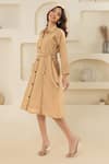 Shop_Savaaya_Beige Linen Collared Blend Midi Dress With Belt _Online_at_Aza_Fashions