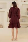 Shop_Savaaya_Maroon Linen Collared Blend Dress With Belt _at_Aza_Fashions