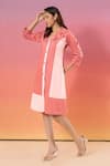 Shop_Savaaya_Pink Cotton, Denim V-neck Light And Dark Midi Dress _at_Aza_Fashions