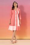 Buy_Savaaya_Pink Cotton, Denim V-neck Light And Dark Midi Dress _at_Aza_Fashions