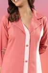 Buy_Savaaya_Pink Cotton, Denim V-neck Light And Dark Midi Dress _Online_at_Aza_Fashions