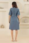 Shop_Savaaya_Blue Cotton, Denim Collared Dress With Belt _at_Aza_Fashions