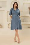 Buy_Savaaya_Blue Cotton, Denim Collared Dress With Belt _at_Aza_Fashions