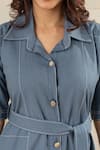 Shop_Savaaya_Blue Cotton, Denim Collared Dress With Belt _Online_at_Aza_Fashions