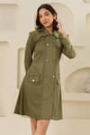 Savaaya_Green Cotton, Denim Collared Designer Dress _Online_at_Aza_Fashions
