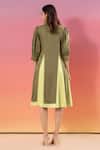 Shop_Savaaya_Green Cotton, Denim Collared Light And Dark Puff Sleeve Dress _at_Aza_Fashions