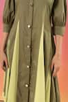 Shop_Savaaya_Green Cotton, Denim Collared Light And Dark Puff Sleeve Dress _Online_at_Aza_Fashions