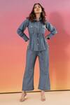 Buy_Savaaya_Blue Cotton, Denim Metallic Thread Collared Pant Set _at_Aza_Fashions
