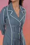 Savaaya_Blue Cotton, Denim Collared, V-neck Designer Dress _Online_at_Aza_Fashions