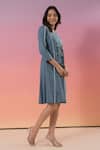 Buy_Savaaya_Blue Cotton, Denim Collared, V-neck Designer Dress _Online_at_Aza_Fashions
