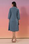 Shop_Savaaya_Blue Cotton, Denim Collared, V-neck Designer Dress _at_Aza_Fashions