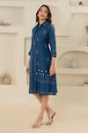 Buy_Savaaya_Blue Linen Fabric Flowers Collared Blend Midi Dress _Online_at_Aza_Fashions