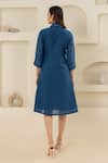 Shop_Savaaya_Blue Linen Fabric Flowers Collared Blend Midi Dress _at_Aza_Fashions
