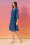 Buy_Savaaya_Blue Linen Open Neck Blend Designer Dress _Online_at_Aza_Fashions