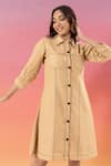 Savaaya_Beige Linen Collared Blend Short Dress _Online_at_Aza_Fashions