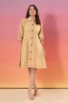 Buy_Savaaya_Beige Linen Collared Blend Short Dress _at_Aza_Fashions