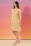 Buy_Savaaya_Beige Linen Collared Blend Short Dress _Online_at_Aza_Fashions