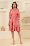 Buy_Savaaya_Pink Cotton, Denim Collared Dress With Belt _at_Aza_Fashions