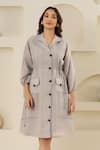 Buy_Savaaya_Gray Linen Collared Grey Blend Designer Dress _Online_at_Aza_Fashions