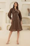 Buy_Savaaya_Brown Linen Open Neck Blend Designer Dress _at_Aza_Fashions