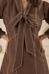 Buy_Savaaya_Brown Linen Open Neck Blend Designer Dress _Online_at_Aza_Fashions