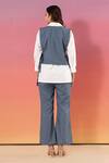 Shop_Savaaya_White Cotton, Denim Collared, V-neck And Blue Pant Set _at_Aza_Fashions